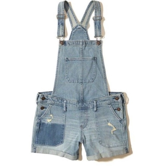 Hollister Shortalls Denim Jean Distressed Overalls - Picture 1 of 13